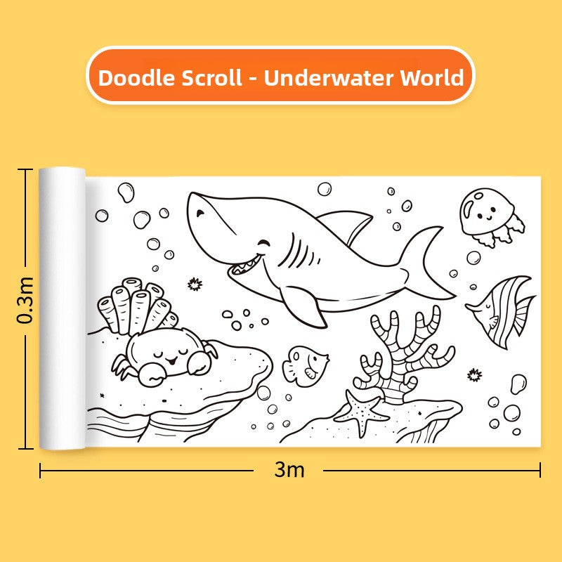 Underwater World 3 metre colouring roll with shark, fish, shells and sea life