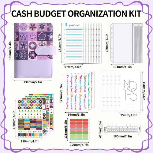 A6 cash budget binder organisation kit contents including binder, zip envelopes, budget sheets and stickers