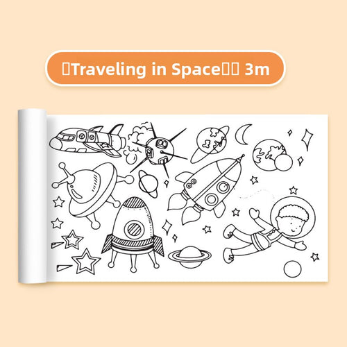 Space Adventure 3 metre kids colouring roll with rockets, planets and astronaut drawings