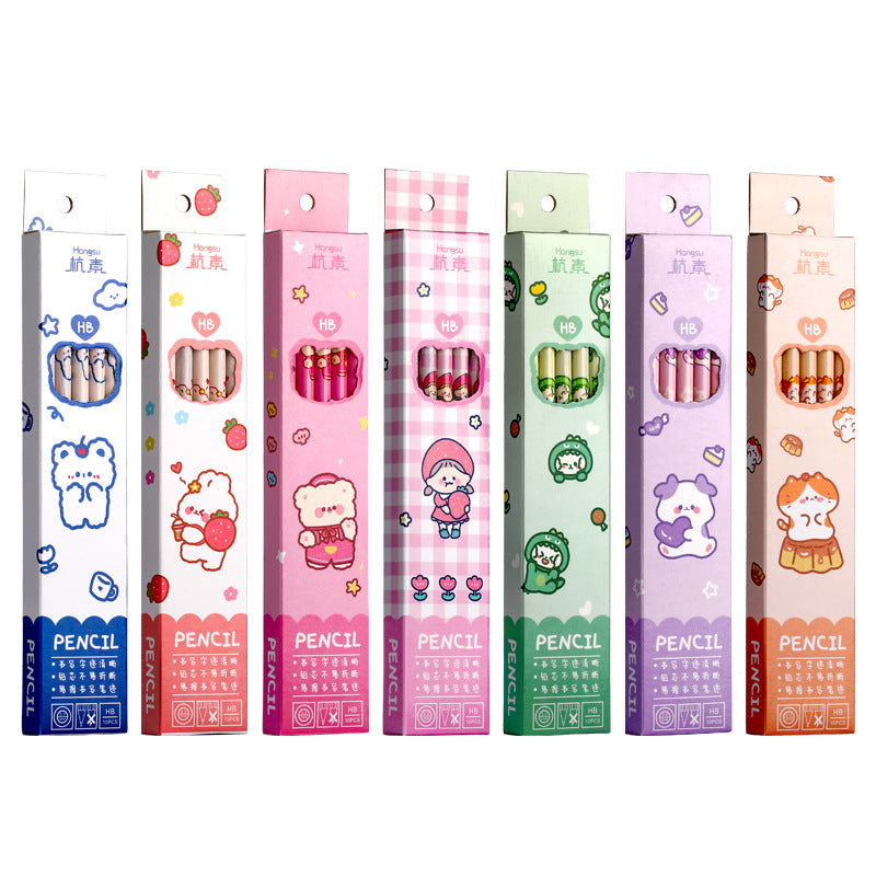 Colourful packaging for cute animal HB pencils featuring several illustrated design options