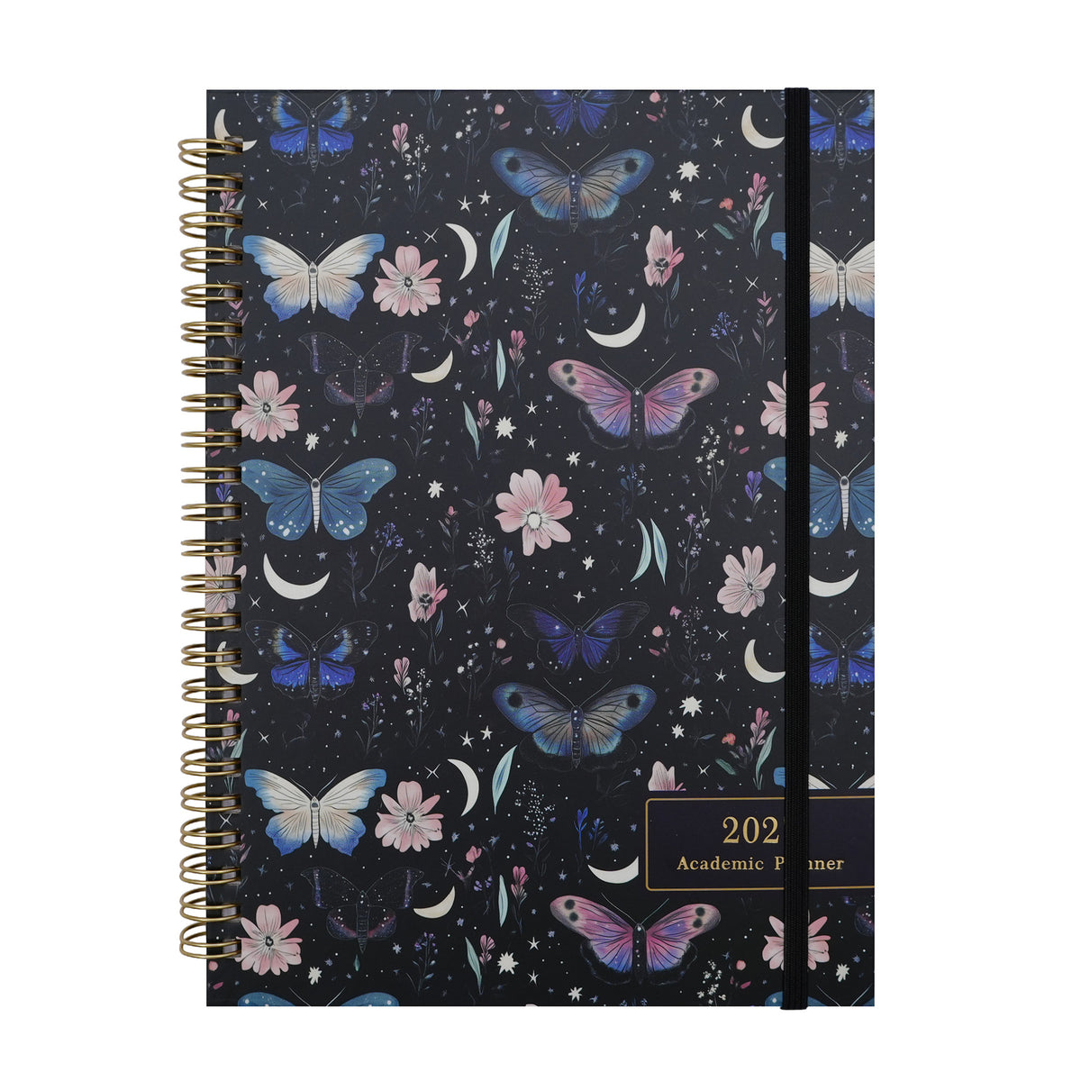 2027 A5 spiral planner with Colorful Butterfly patterned cover on a dark background