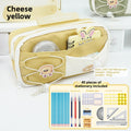 Cheese Yellow pencil case with internal pockets and illustration of 40-piece stationery accessory set